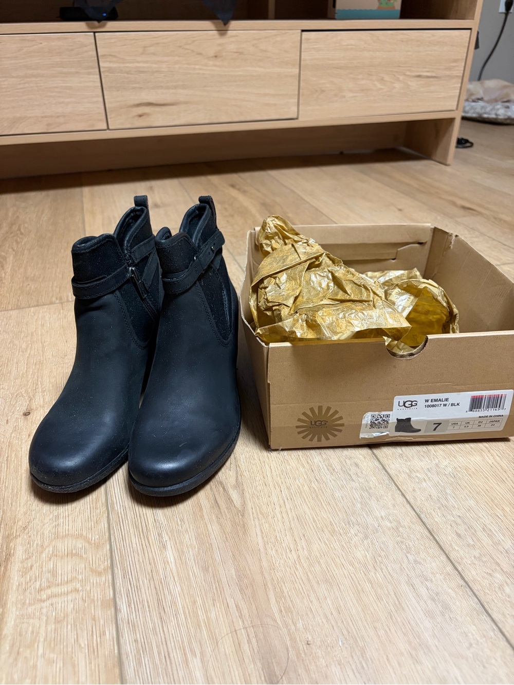 UGG Black Women's Ankle Booties with Strap Detail
